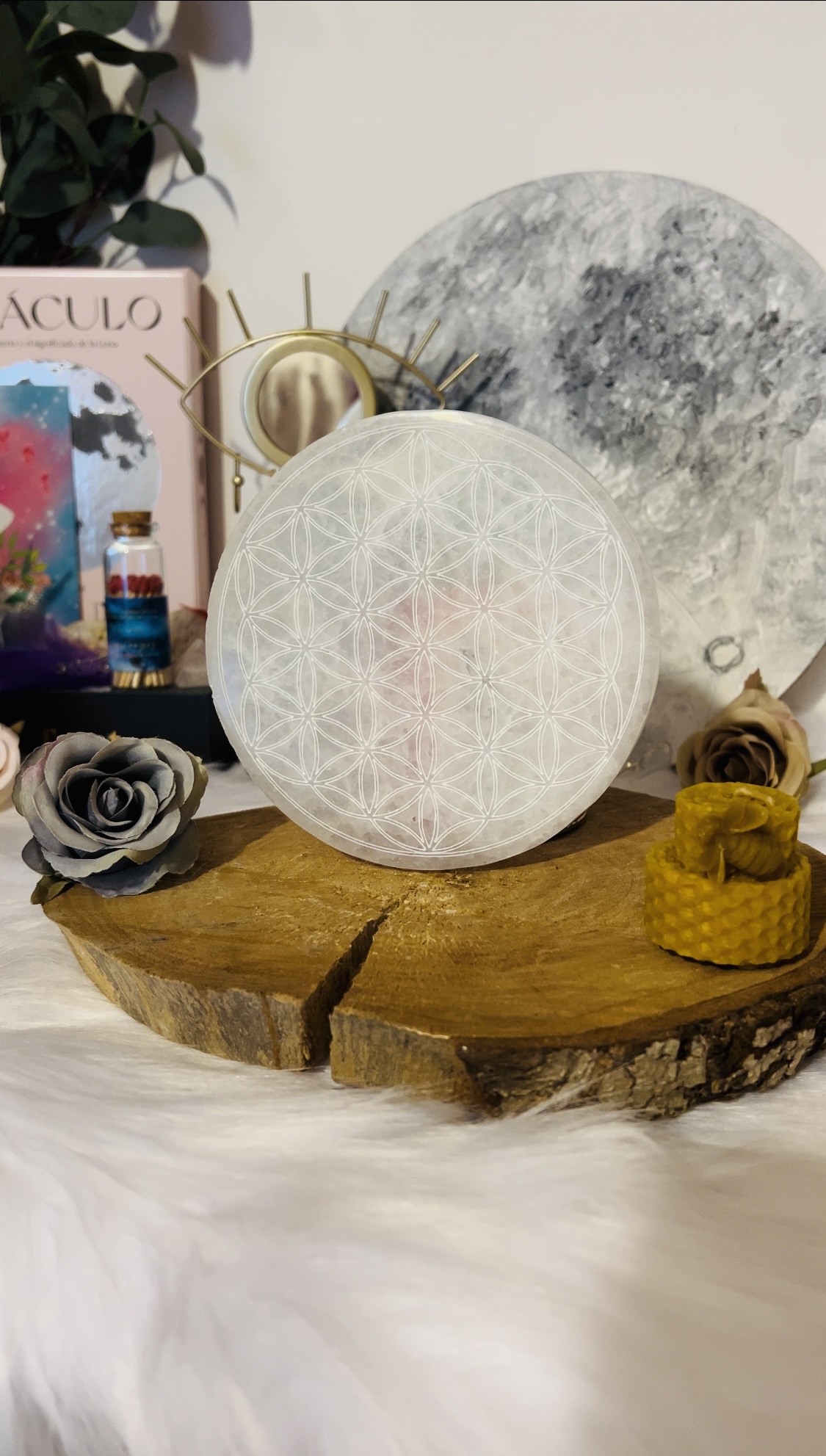 ALTAR DE SELENITA CON FLOR DE LA VIDA
