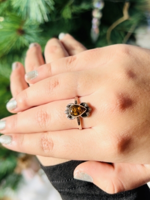 ANILLO GOTA ÁMBAR DE PLATA